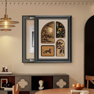 中古风电表箱装饰画 画竖款免打孔高级感配电箱电闸箱遮挡推拉挂