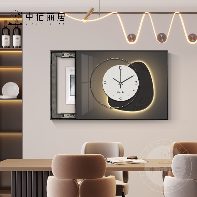 轻奢高级感电表箱装饰画带钟表配电箱遮挡免打孔挂画现代简约壁画