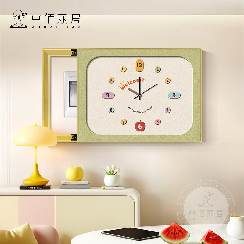 奶油风电表箱装饰画带钟表2025新款高级多巴胺配电箱餐厅遮挡挂画