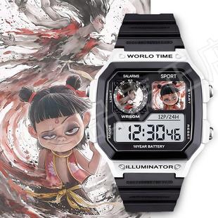 哪咤2电子手表儿童夜光运动表学生生日礼物计时闹钟防水考试秒表