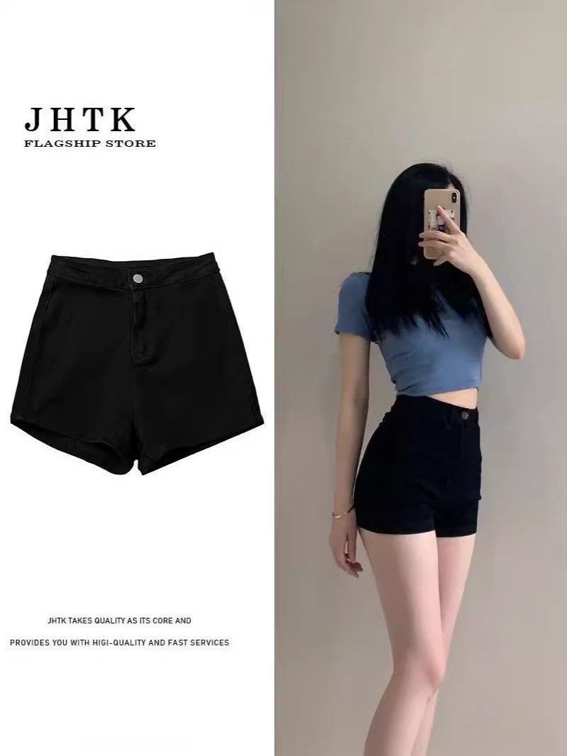 韩版牛仔短裤女高弹力高腰黑色显瘦辣妹a字热裤性感紧身包臀ins潮