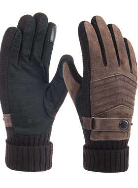 TFO 户外手套男士冬季加绒加厚猪皮保暖骑行防风触屏分指防滑手套