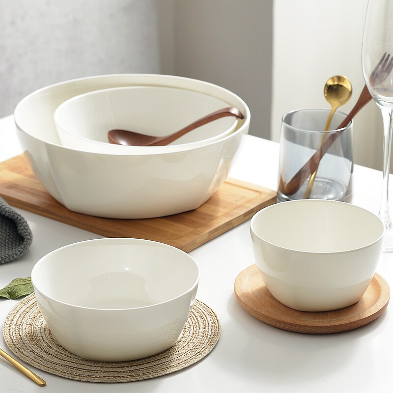 纯白色碗家用米饭碗北欧陶瓷碗盘骨瓷餐具单个吃饭碗大碗小碗汤碗