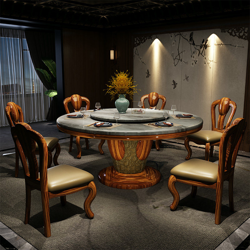 威狮漫新中式乌金木餐桌椅组合家用实木饭桌现代简约轻奢高端餐桌