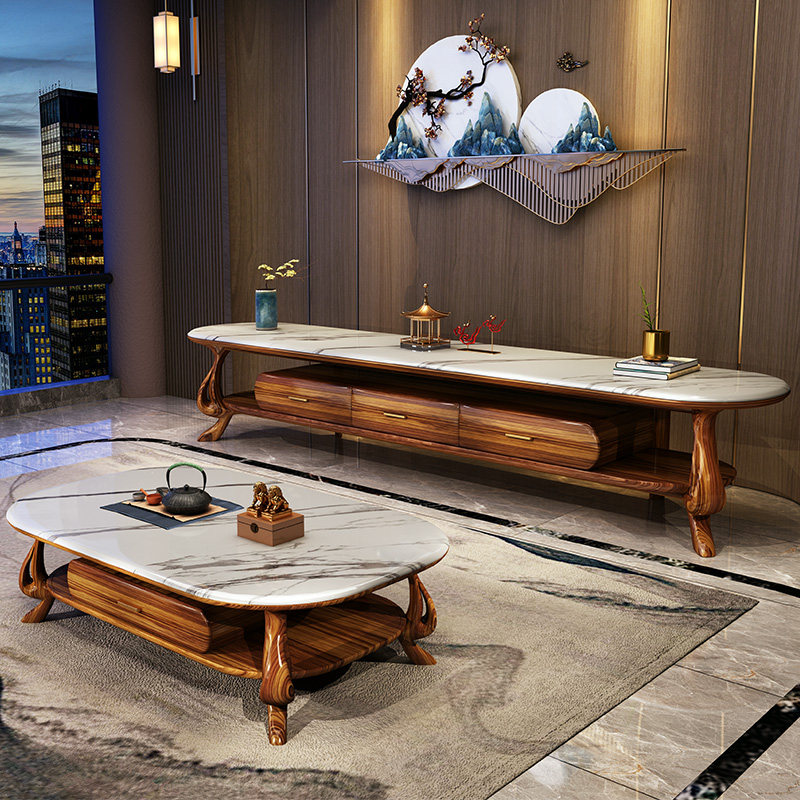 威狮漫乌金木茶几电视柜组合高档别墅家具定制奢华欧式大理石实木