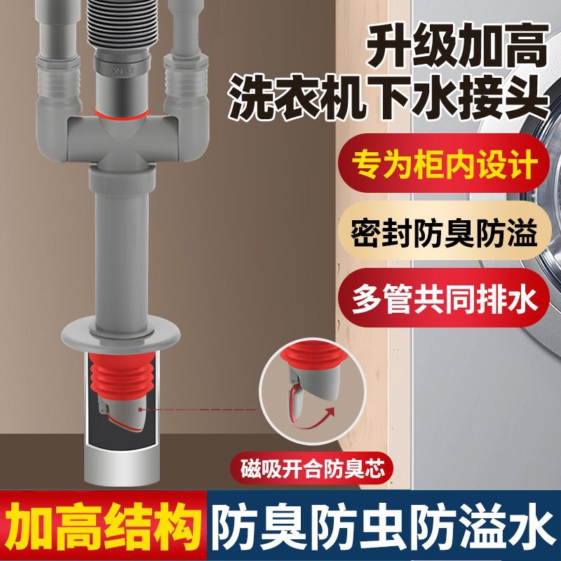 加高洗衣机下水管三通防返臭防反水止逆阀扫地机烘干机小厨宝排水图片