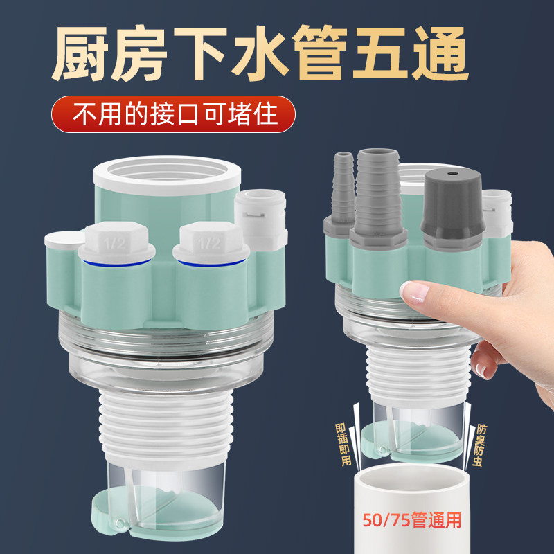 厨房下水管三通洗菜盆下水管配件菜盆洗碗机小厨宝过滤器净水器图片