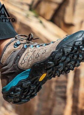 悍途冬季男鞋运动户外登山鞋防水防滑真皮高帮加绒加厚保暖棉鞋男