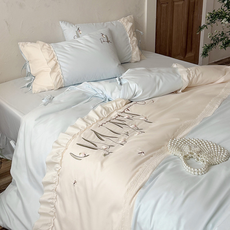 2026全棉公主风床单四件套法式纯棉床上四件套系带款枕套婚庆床品