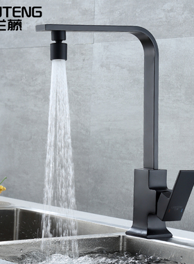 兰藤黑色厨房万向双档冷热水龙头洗菜盆水槽方形洗碗池家用可旋转