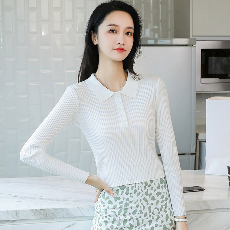 polo领薄款针织衫女秋短款上衣