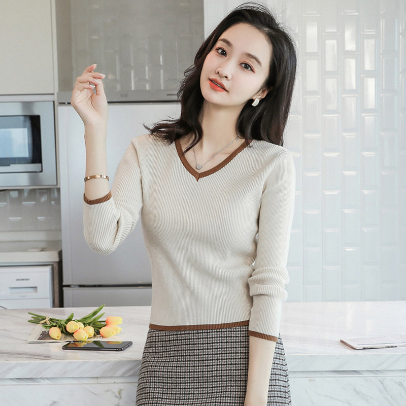 v领薄款针织衫女气质短款上衣图片