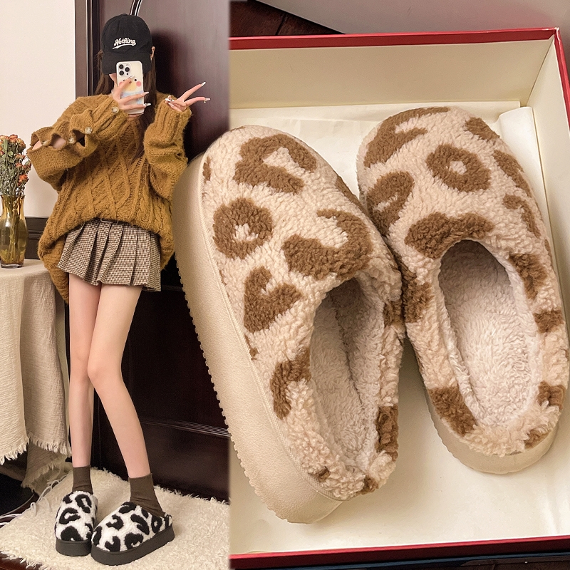 网红新款棉拖鞋冬季女士厚底外穿加绒保暖防滑居家时尚半包跟毛拖