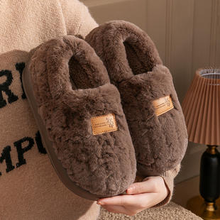 冬季居家棉鞋女士情侣毛绒保暖软底防滑月子包跟加绒厚底棉拖鞋男