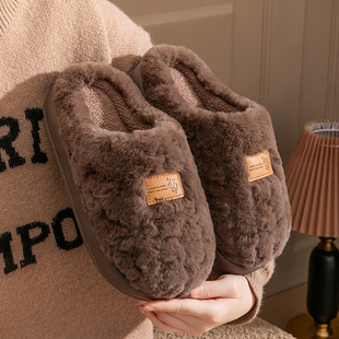 冬季居家棉鞋女士情侣毛绒保暖软底防滑月子包跟加绒厚底棉拖鞋男