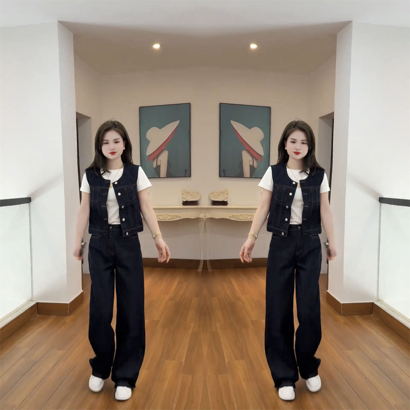 时尚马夹牛仔套装女2026春季新款显瘦马甲阔腿裤两件套气质休闲潮
