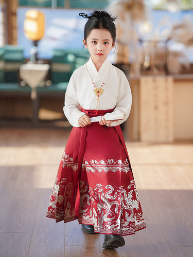 马面裙儿童唐装女童织银汉服中国风明制春夏季女孩古装元旦表演服