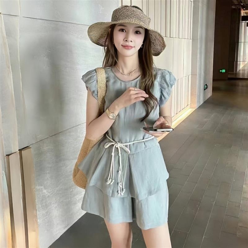 小个子气质套装女士夏季新款洋气减龄短袖上衣短裤休闲穿搭两件套