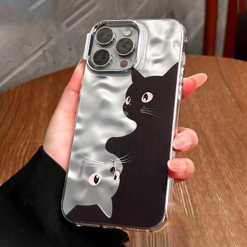 适用苹果16promax手机壳2025新款黑银太极猫咪iPhone16pro女款保护套15plus全包防摔创意高级感14网红小众女