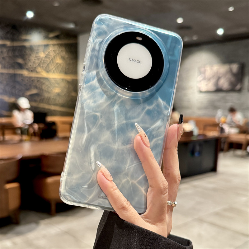 适用华为mate70pro手机壳新款大海蓝色水波纹mate60por+高级感全包防摔保护套MATE60网红简约小众情侣女外壳