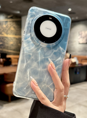 适用华为mate70pro手机壳新款大海蓝色水波纹mate60por+高级感全包防摔保护套MATE60网红简约小众情侣女外壳