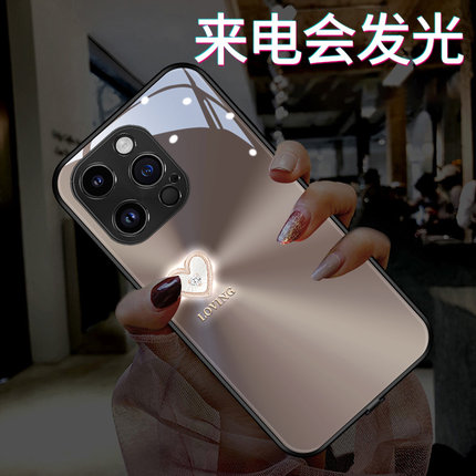 适用苹果18promax手机壳新款来电发光iPhone17Pro高级感镜头全包防摔16PROMAX网红高档极光爱心15潮牌情侣女
