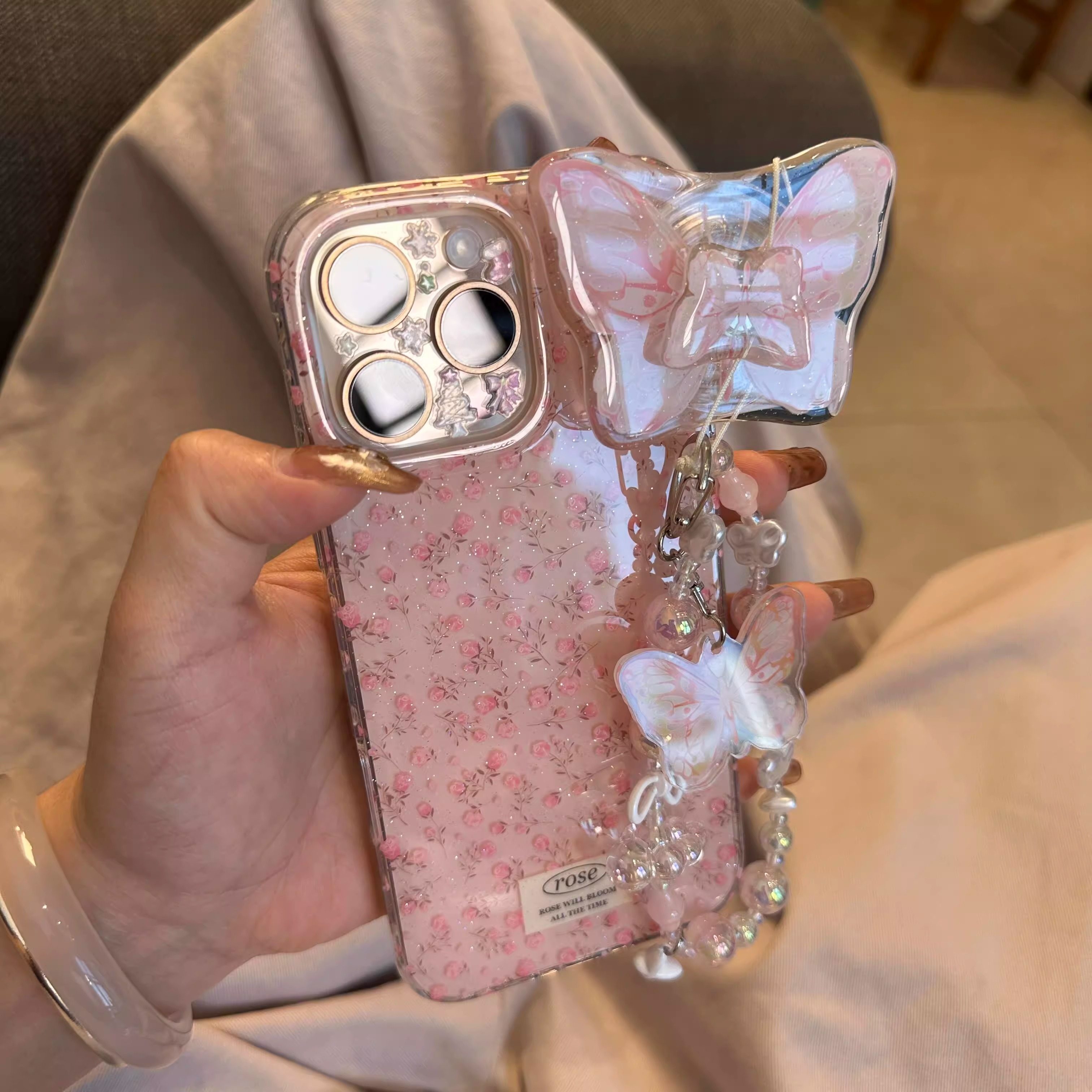 适用苹果16promax手机壳2025新款粉色蝴蝶iphone16pro女款保护套15plus全包防摔14创意高级感13网红小众女外