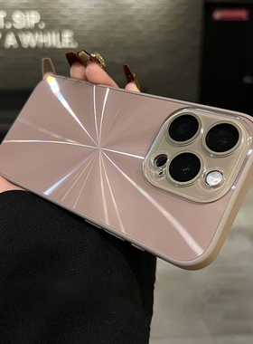 适用苹果16promax手机壳新款iPhone15pro简约高级感14ProMax保护套自带镜头膜13pro男女pm全包防摔极光CD纹