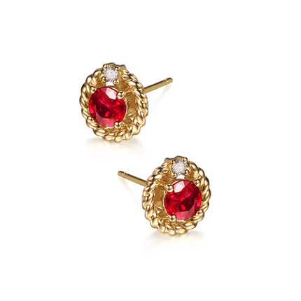 海梵纪珠宝 天然缅甸鸽血红宝石耳钉18k金蓝宝石耳环钻石耳气质