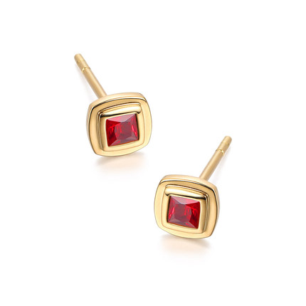 HIVENGI/海梵纪18K黄金红宝石耳钉几何图形正品天然宝石女耳饰