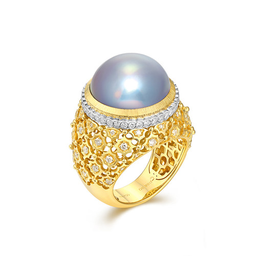 海梵纪18K金海水马贝珍珠戒指