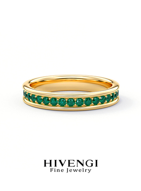 海梵纪珠宝 天然VVG祖母绿戒指18K黄金男女戒 彩色宝石排戒叠戒