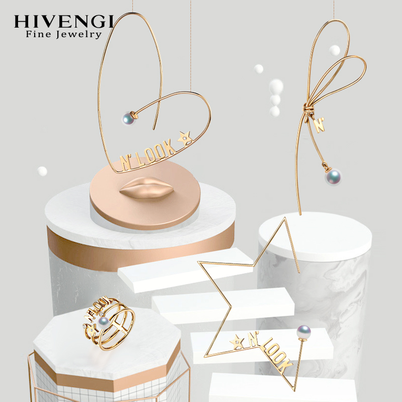 hivengi星星心形金钻石海水珍珠