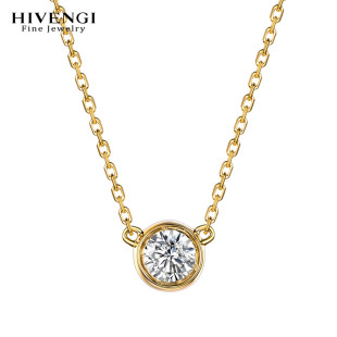 HIVENGI 简约风锁骨链女吊坠 海梵纪18K黄金天然南非钻石项链 时尚