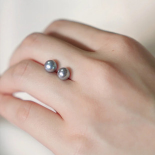 无调色天然真多麻珍珠耳钉18K金日本akoya海水灰珠耳环正圆极强光