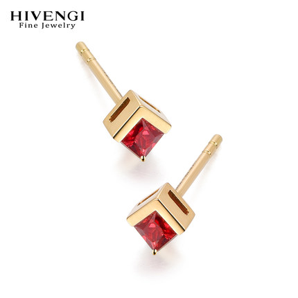 海梵纪珠宝 缅甸天然鸽血红红宝石耳钉18K黄金耳环彩宝耳饰女个性