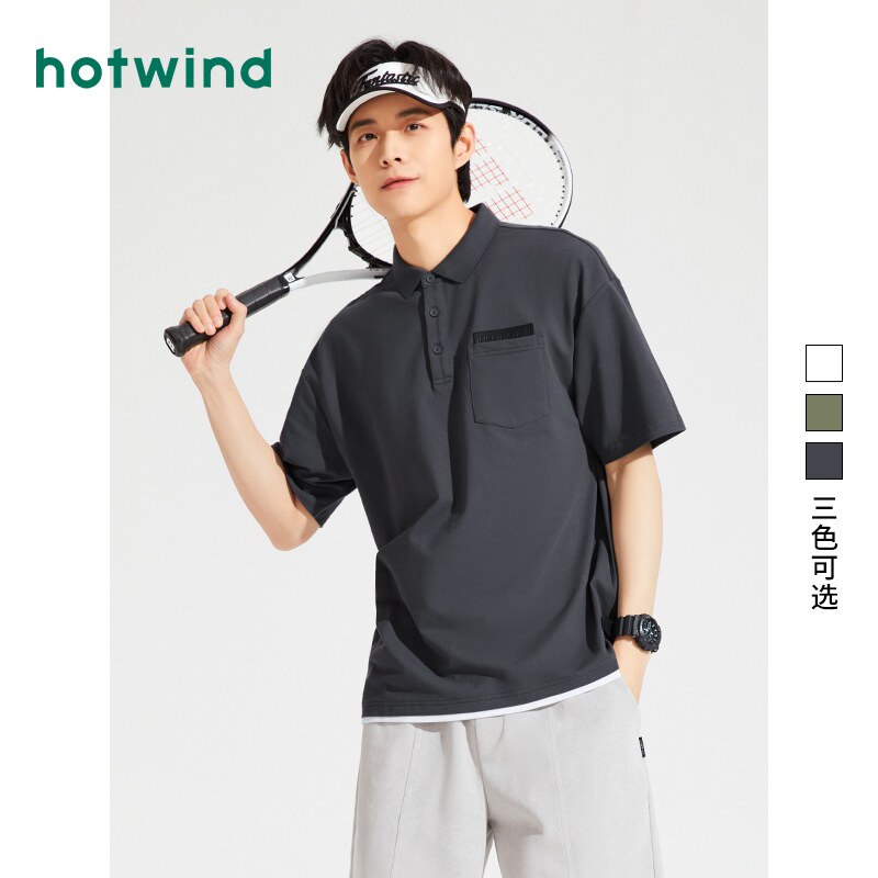 热风男装24夏新款男士时尚拼接短袖POLO衫简约休闲宽松舒适T恤