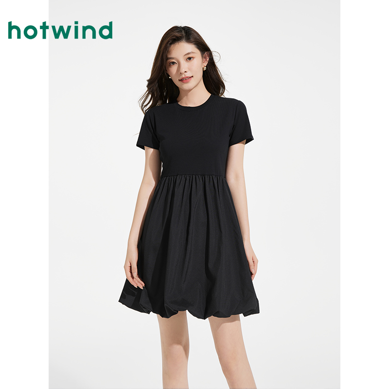 热风2025年夏季新款女针梭拼短裙