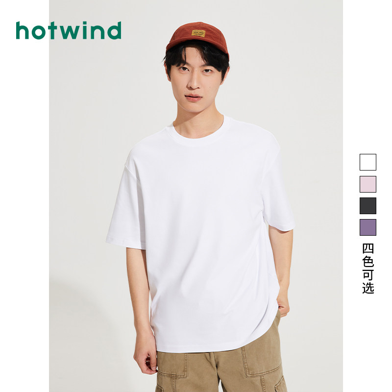 热风男装24秋新款男士基本宽松短T恤运动休闲圆领短袖百搭上衣