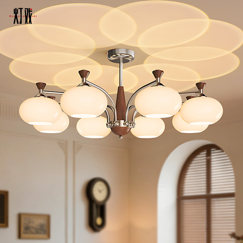 中古风柿子灯包豪斯护眼灯具客厅吊灯2026新款法式实木复古大厅灯,家装灯饰光源,客厅吊灯,淘宝优惠券,粉丝福利购,淘宝优惠卷