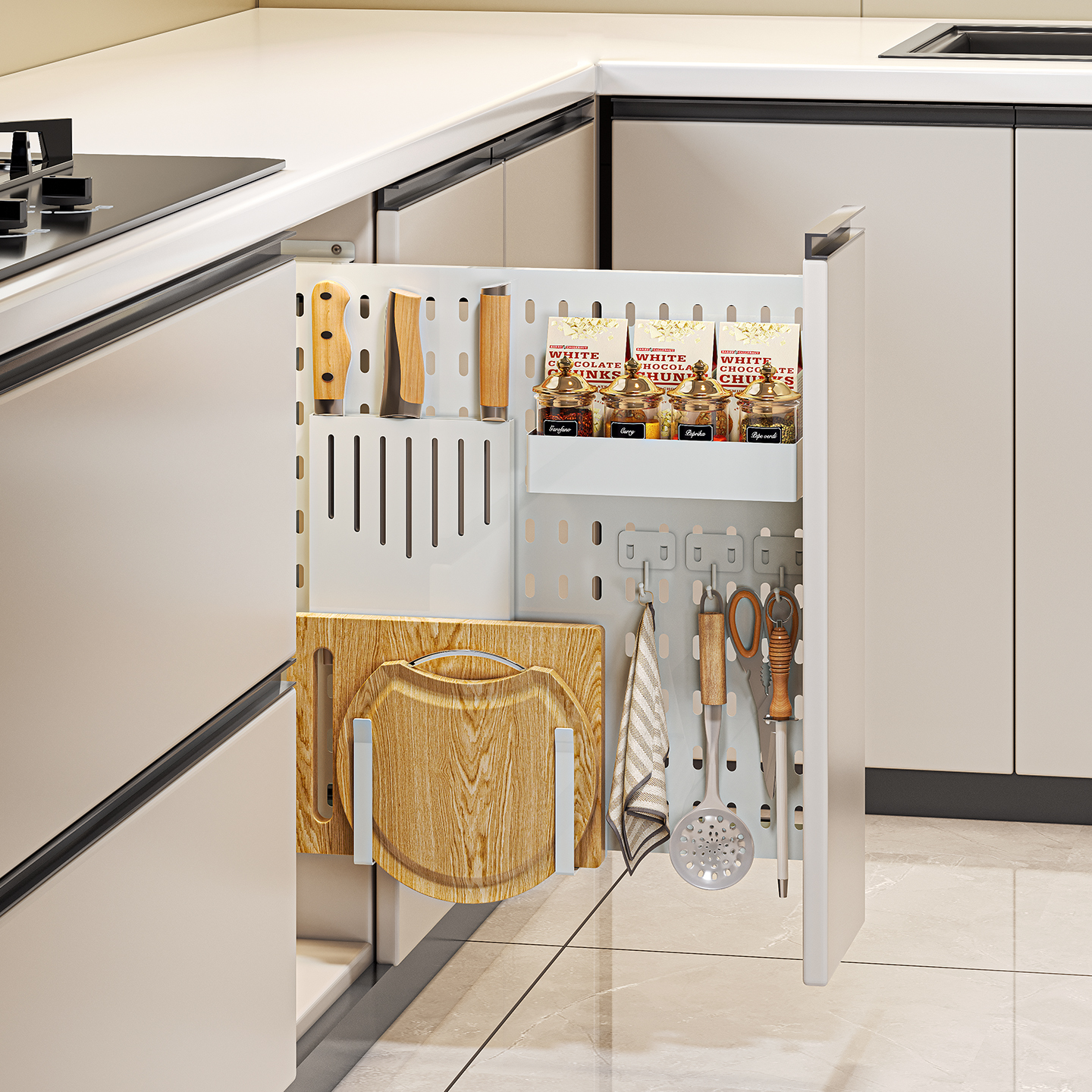 厨房拐角拉篮橱柜抽拉式带滑轨深柜内改造DIY洞洞板调味料收纳架