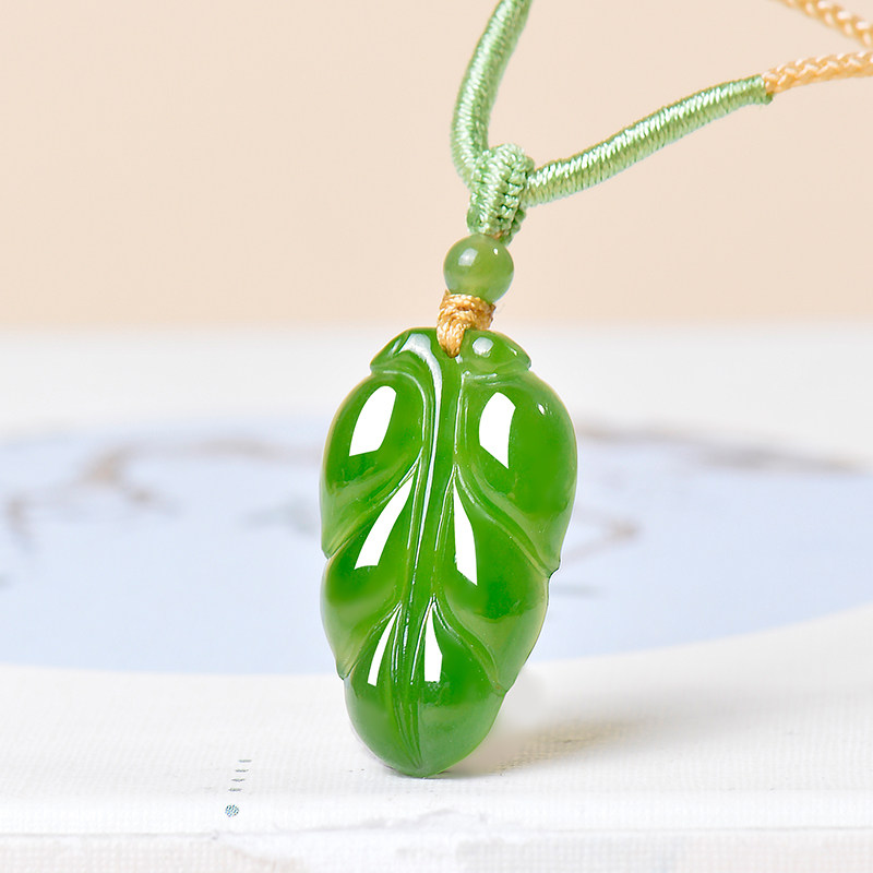 凤飞凰和田玉碧玉树叶子吊坠男女款玉佩玉石项链宝宝挂件生日礼物