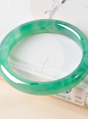 凤飞凰56.3mm非洲翠手镯冰糯种绿色宽条独龙玉手镯女款平安镯0876