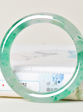 凤飞凰54.6mm天然非洲翠独龙玉手镯浅绿飘绿玉镯子女款少女款0854