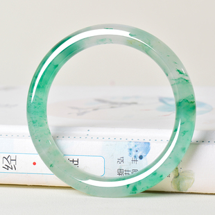 凤飞凰54.6mm天然非洲翠独龙玉手镯浅绿飘绿玉镯子女款 0854 少女款