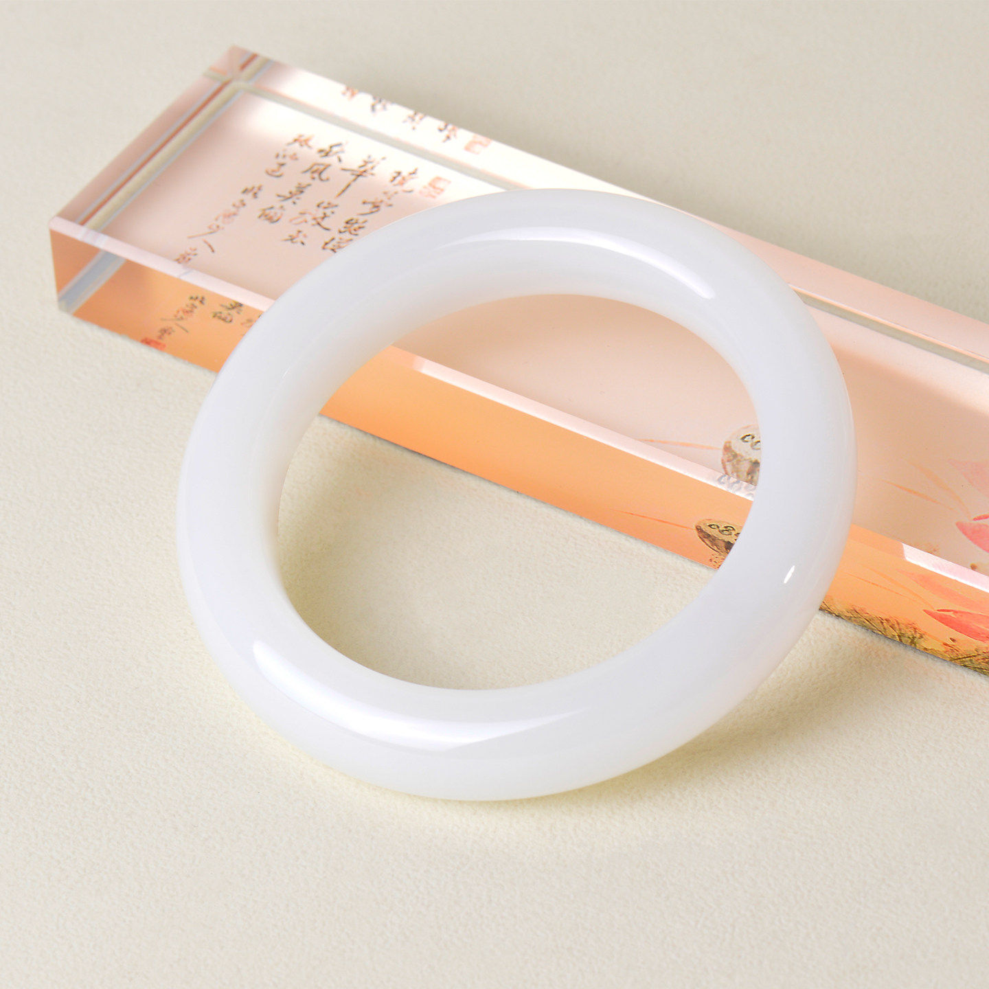 凤飞凰56mm和田玉羊脂白玉手镯女款玉镯子正装宽条送女友送妈妈D