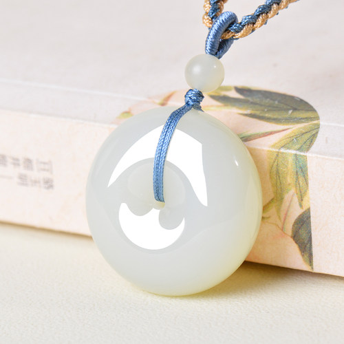 凤飞凰和田羊脂白玉平安扣项链