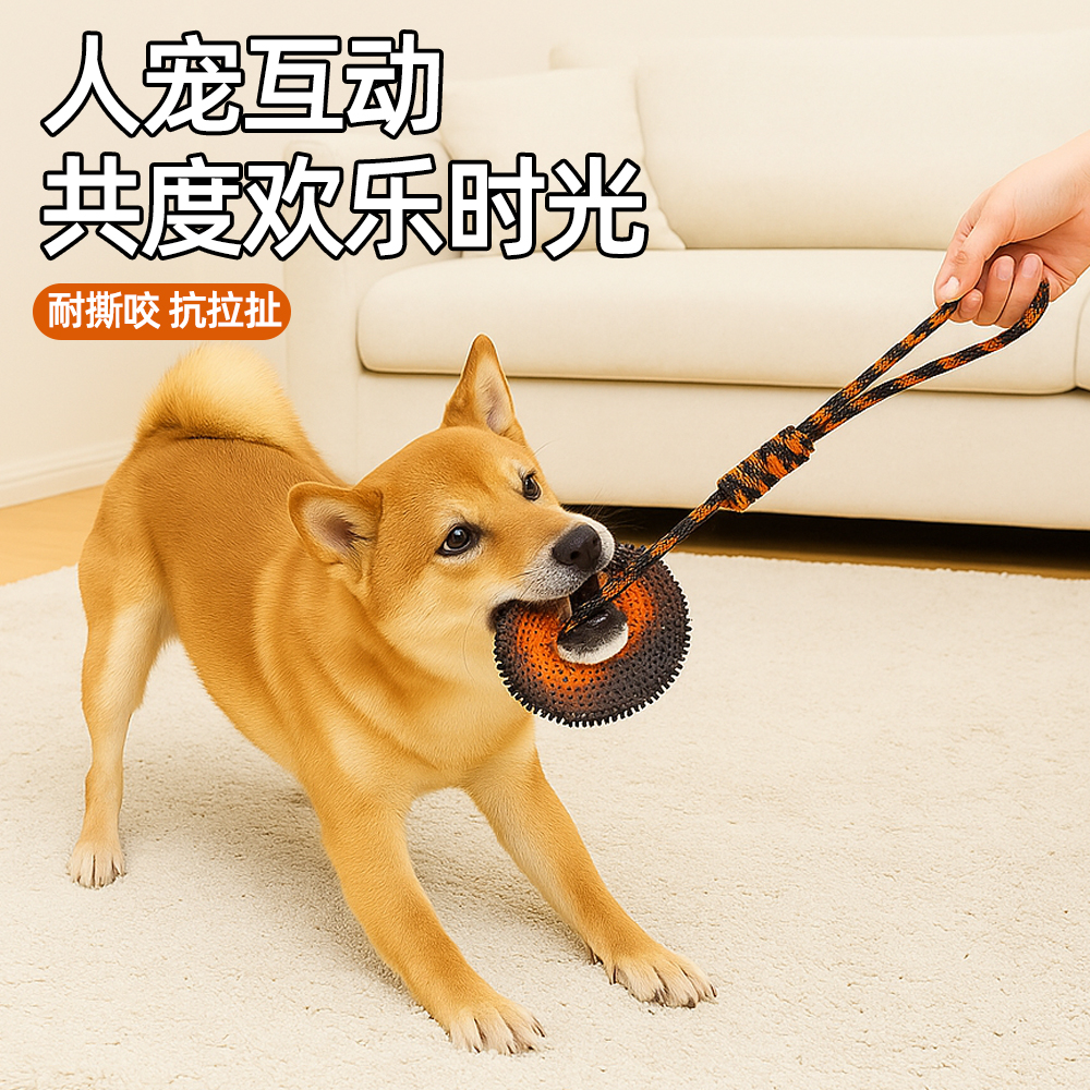 宠物双色刺圈耐咬拉绳玩具磨牙