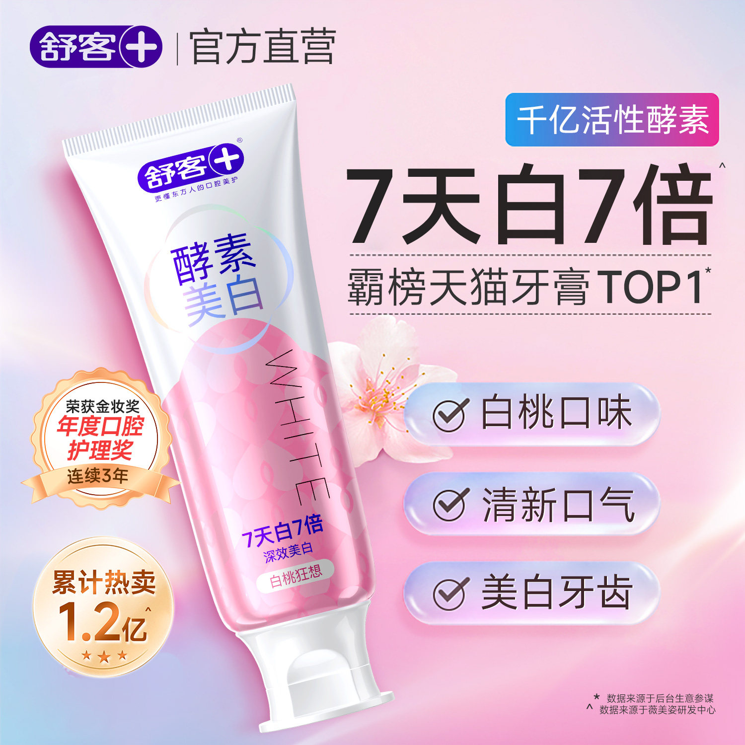 【肖战同款】舒客酵素色修美白牙膏去黄清新口臭含氟官方旗舰正品