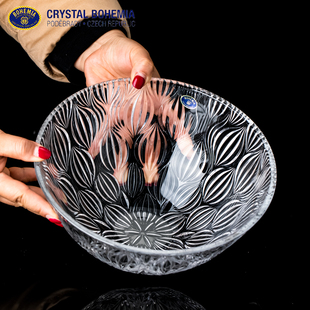 捷克BOHEMIA进口水晶玻璃果盘果斗刻花家用高档水果盘沙拉盆果盆